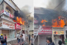Massive Fire Breaks Out at Clothing Store Near Charminar, Firefighters Battle Blaze at Madina Crossroads in Hyderabad