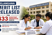 Telangana Releases Merit List for 433 Assistant Professor Posts in Government Medical Colleges