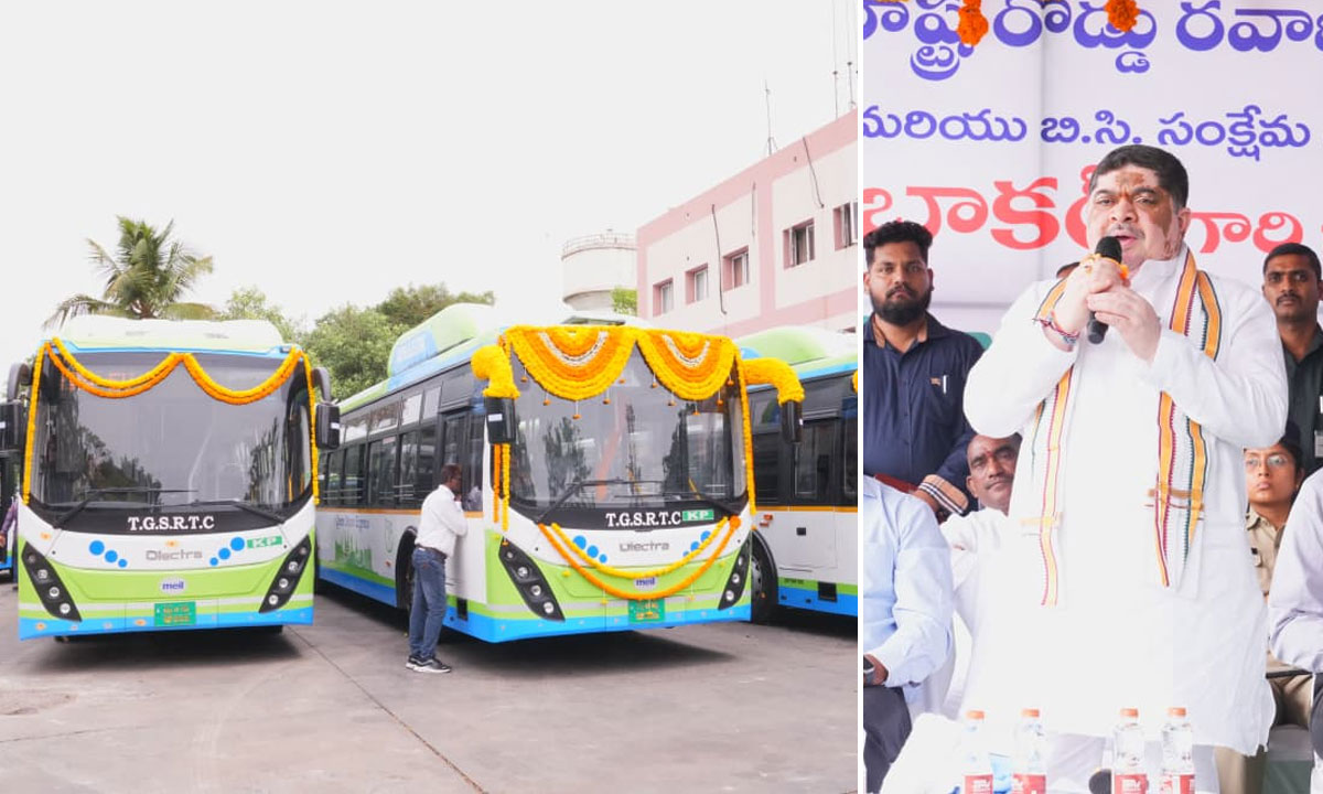 Minister Ponnam Prabhakar Launches 60 Electric Buses at Kukatpally Depot, Telangana Targets More EV Buses by 2027
