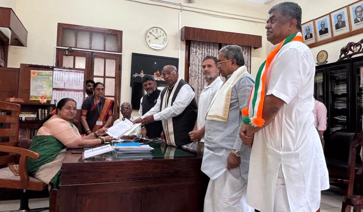 Mallikarjun Kharge files Rajya Sabha nomination, Rahul Gandhi, CM Shivakumar present