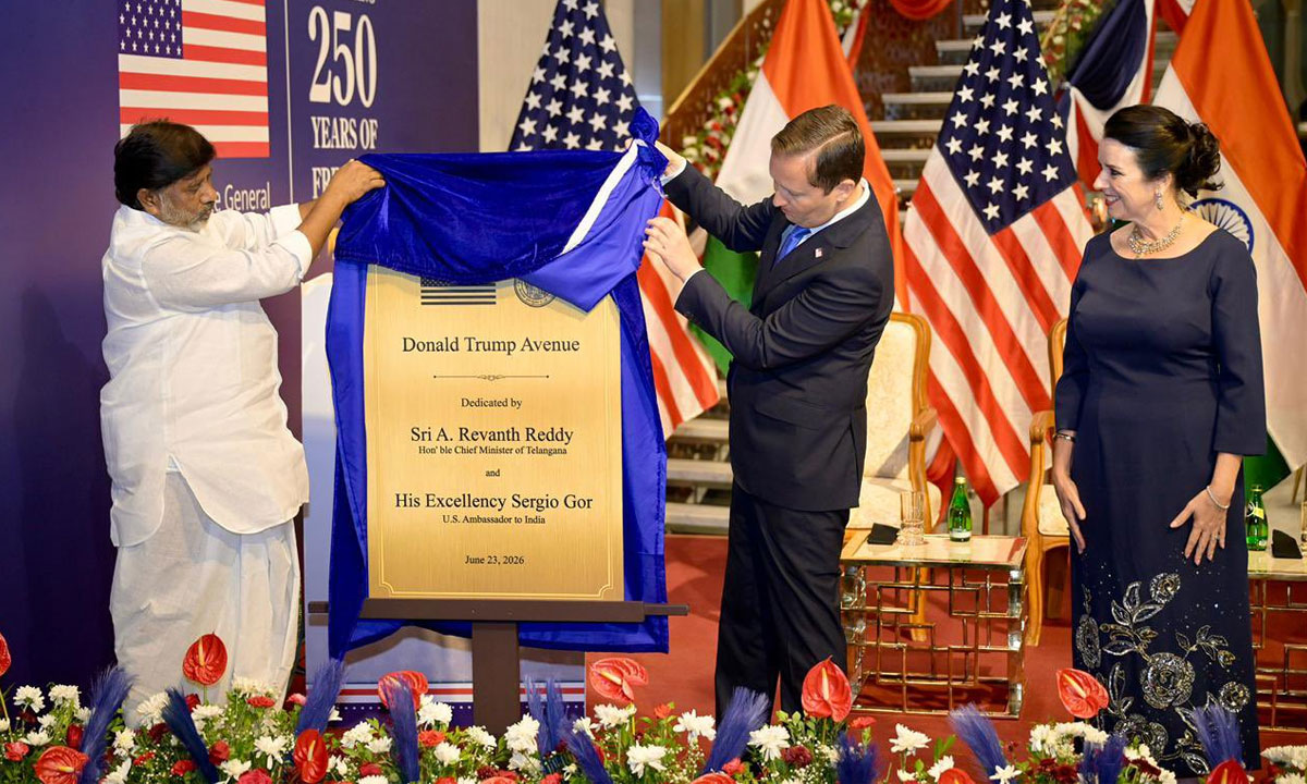 Donald Trump Avenue Unveiled Near U.S. Consulate Hyderabad During Freedom 250 Celebrations