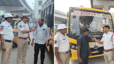 Hyderabad Traffic Police Conduct Special Drunk and Drive Enforcement Drive on School Buses and Autos at IS Sadan Junction
