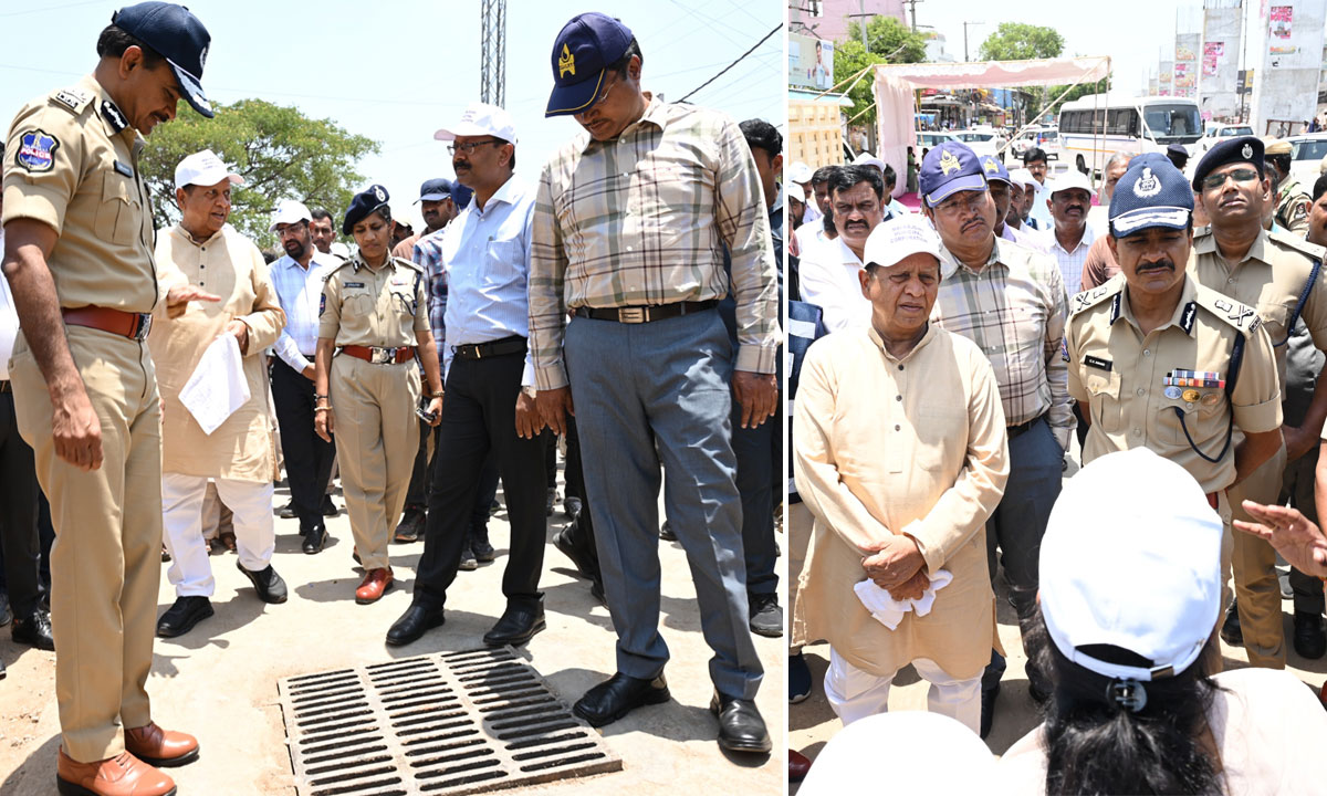 Hyderabad Flood Alert: DGP C.V. Anand, HYDRAA Chief A.V. Ranganath Inspects Uppal Waterlogging Point, Order Immediate Action