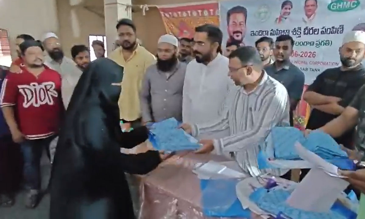 AIMIM Nampally MLA Majid Hussain Distributes Indira Mahila Shakti Sarees to Women
