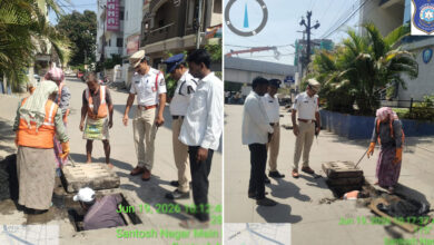 Santoshnagar Traffic Police Launch High-Priority Desilting Drive to Prevent Waterlogging During Monsoon