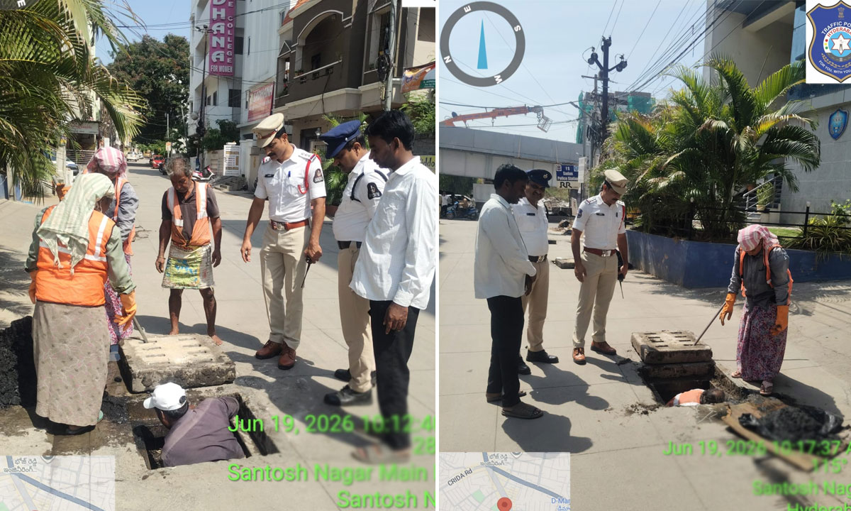 Santoshnagar Traffic Police Launch High-Priority Desilting Drive to Prevent Waterlogging During Monsoon