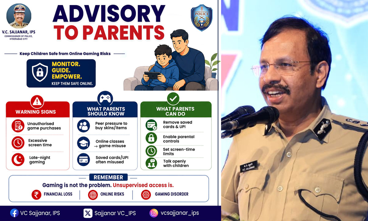 Hyderabad Police Issues Parental Advisory on Online Gaming Risks: VC Sajjanar Warns of Cyber Fraud