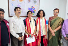 Telangana Swimmers Shivani Karra and Vritti Agarwal Honoured by Jayesh Ranjan