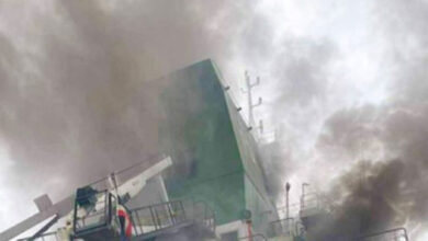 Container ship hit, catches fire off Oman: UKMTO