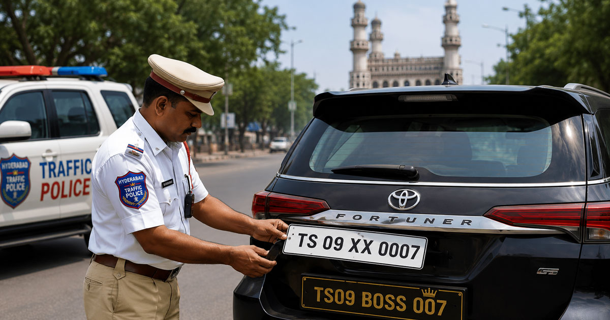 Hyderabad Traffic Police Launch Crackdown on Fake and Designer Number Plates, Warn of Criminal Cases