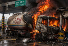 LPG Tanker Catches Fire Near Kaushambi Toll Plaza in Uttar Pradesh, No Casualties Reported