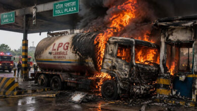 LPG Tanker Catches Fire Near Kaushambi Toll Plaza in Uttar Pradesh, No Casualties Reported