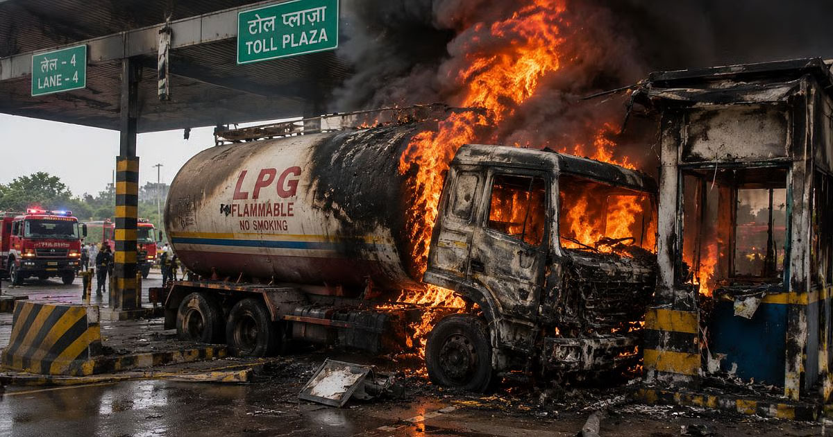 LPG Tanker Catches Fire Near Kaushambi Toll Plaza in Uttar Pradesh, No Casualties Reported