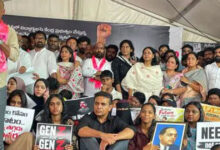KTR Joins Youth Protest at Indira Park, Demands Resignation of Union Education Minister Dharmendra Pradhan