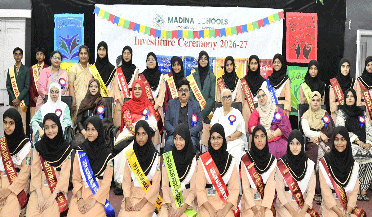 Former DGP J. Purnachandra Rao urges students to emulate great leaders at Madina Schools investiture ceremony