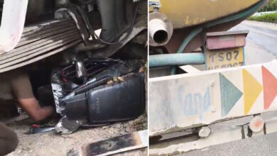 Speeding Tanker Crashes into Tree at Janwada X Road, Bike Rider Seriously Injured; Locals Demand Action