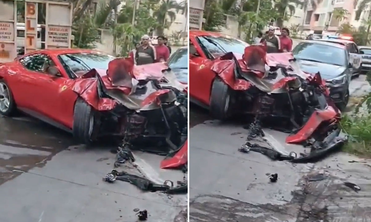 Ferrari Sportscar Worth Several Crores Crashes into House Gate in Hyderabad’s Film Nagar; Police Probe Drunk Driving Angle