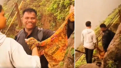 Viral Video: Couple Ties Hands with Dupatta During Mountain Trek After Pune Murder Case Sparks Fear