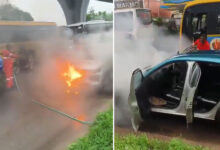 Major Mishap Averted Near PVNR Expressway as Rajendranagar Traffic Police Douse Car Engine Fire