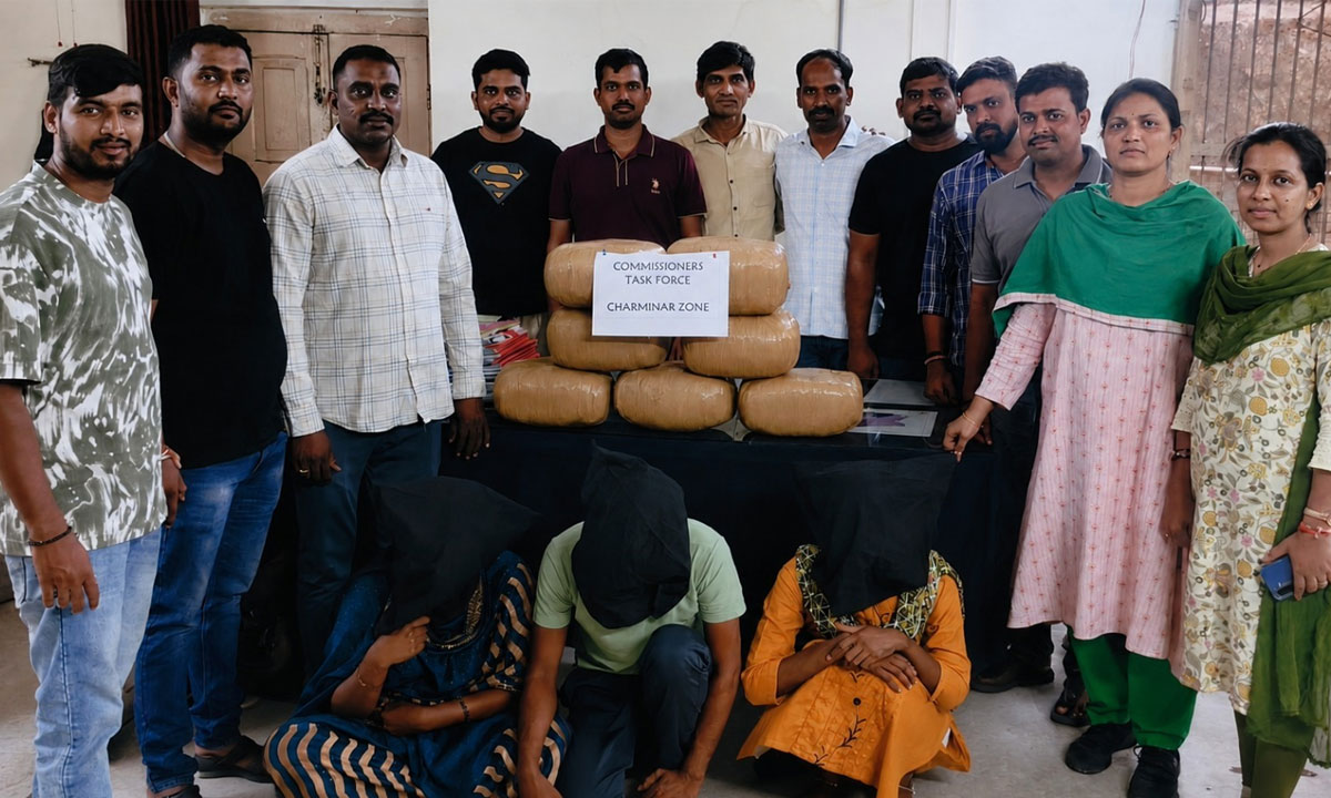 Hyderabad Task Force Busts Interstate Ganja Racket; 4 Transporters Held with 23 Kg Ganja Worth ₹12 Lakh Near Haj House