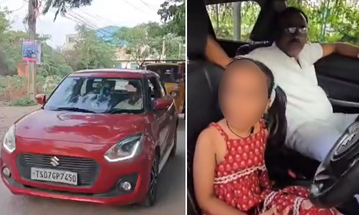 Minor Girl Allegedly Allowed to Drive Car by Police Officer in Hyderabad; Viral Video Sparks Road Safety Concerns