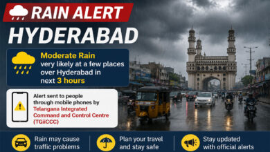 Hyderabad Rain Alert: TGiCCC Warns of Moderate Rain Over Parts of City for Next 3 Hours