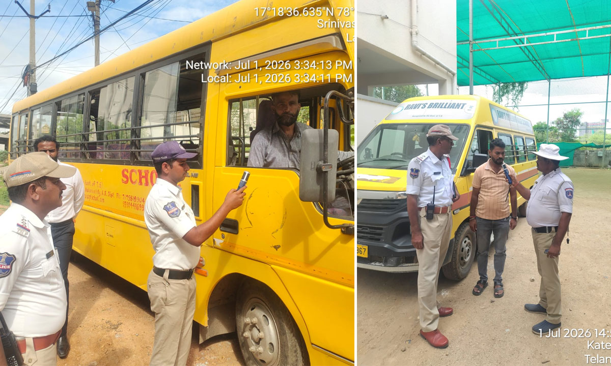 Hyderabad Traffic Police Conduct School Bus Safety Drive in Rajendranagar, Schools Directed to Follow Transport Safety Norms