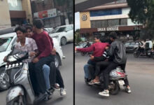 Five People Caught Riding Dangerously on a Scooter Near Lakdikapul