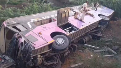 20 Seriously Injured as Bus and Eicher Vehicle Fall Off Bridge After Collision in Anantapur