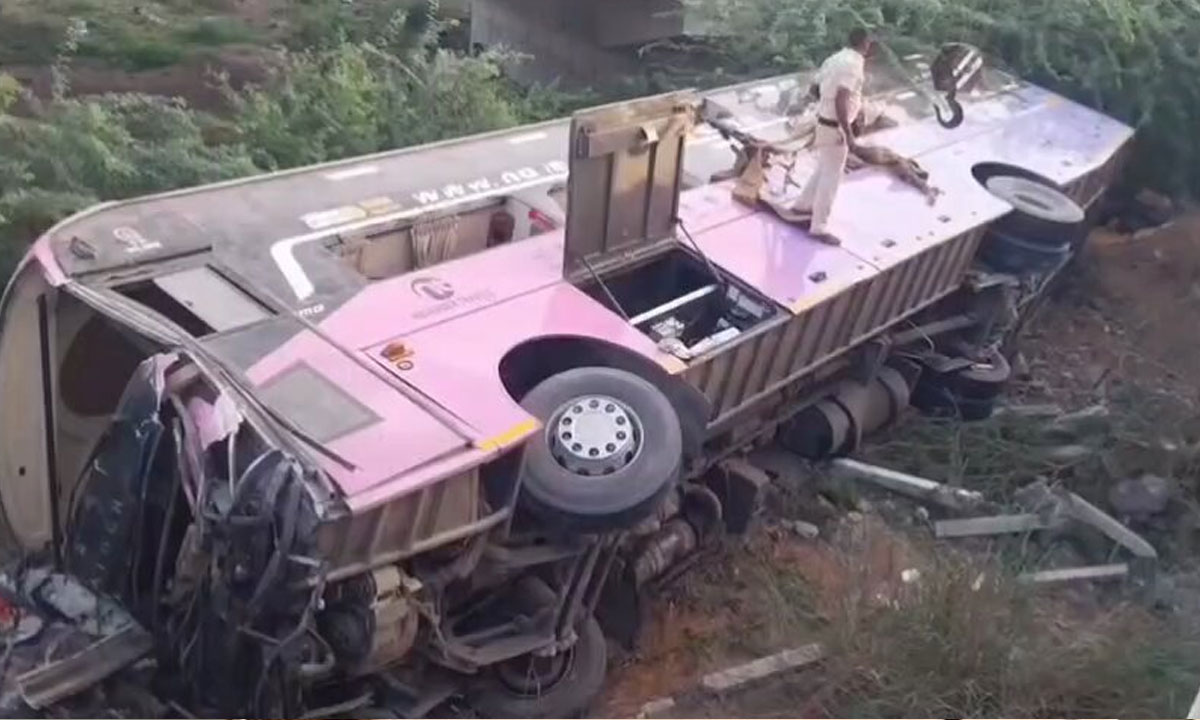 20 Seriously Injured as Bus and Eicher Vehicle Fall Off Bridge After Collision in Anantapur