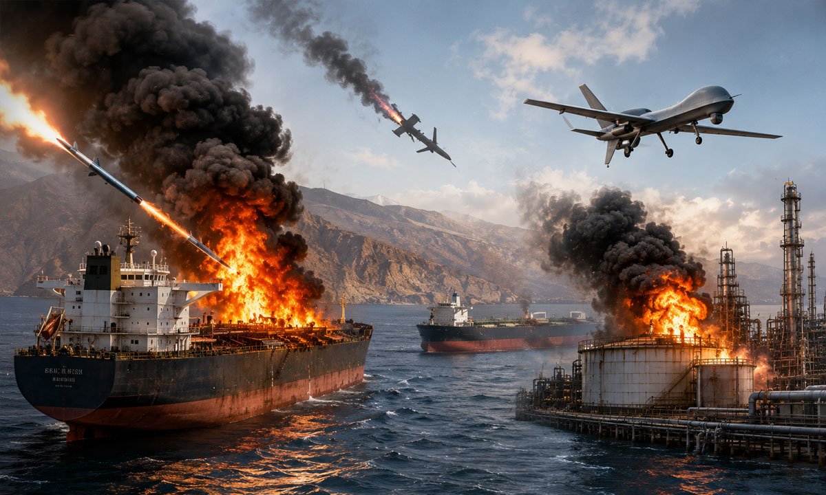 Strait of Hormuz Tensions Escalate as Iranian Missile Hits Tanker; Houthi Attack Targets Saudi Oil Facility