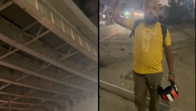 Pipeline Falls on Shaikpet Flyover, Two-Wheeler Rider Narrowly Escapes Accident