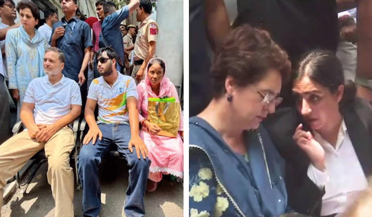 Rahul, Priyanka Gandhi continue dharna at Parliament Street Police Station with pellet victim; demand FIR