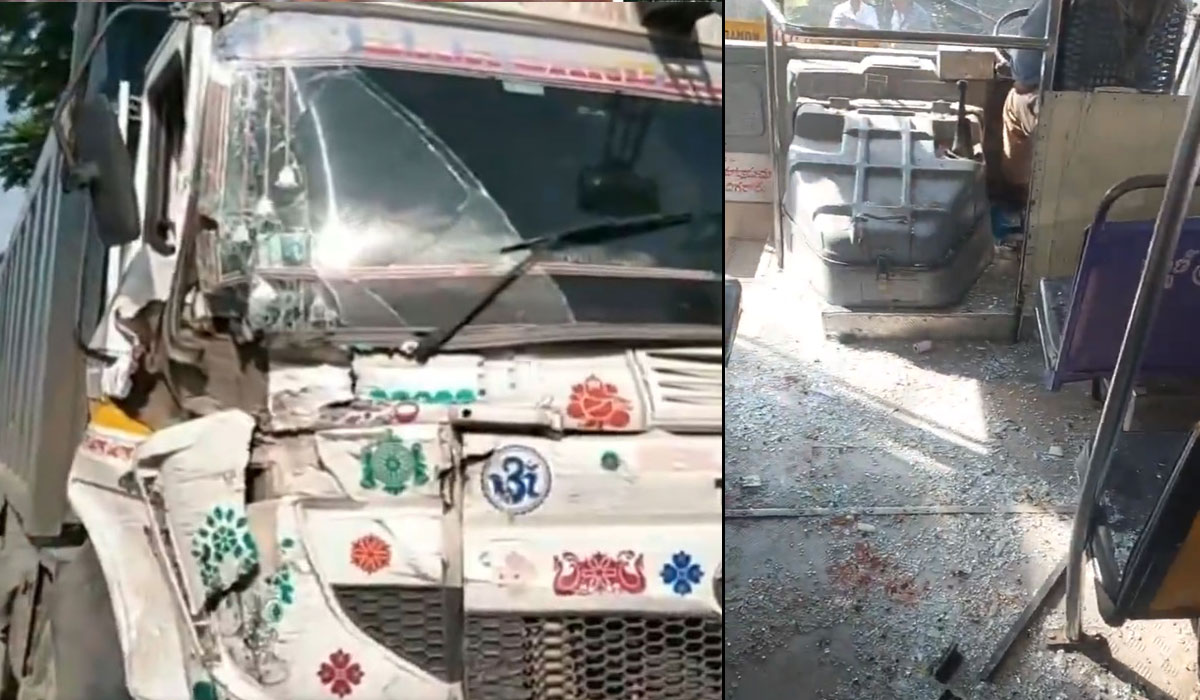 20 Injured as Tipper Lorry Collides with RTC Bus Near Kuntloor in Hayathnagar