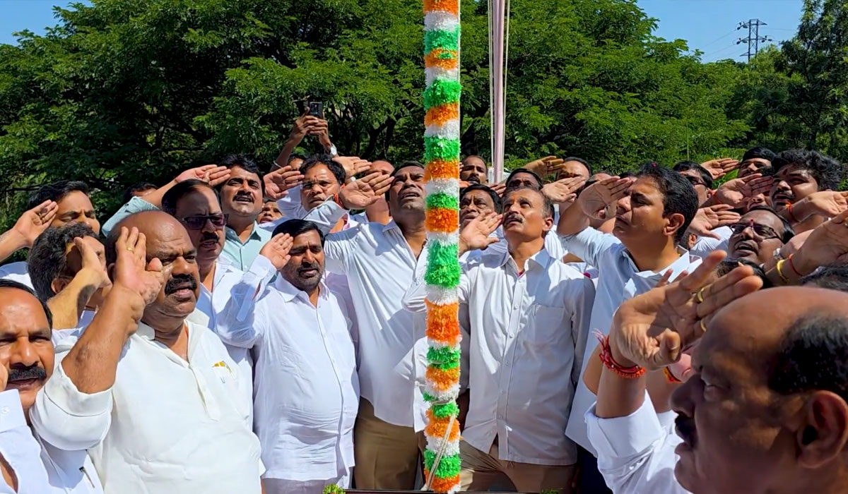 KTR Hoists National Flag at Telangana Bhavan on National Unity Day