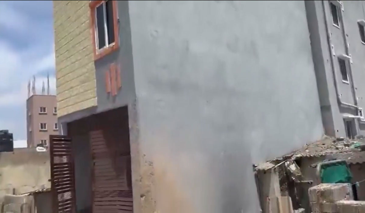 Four-Storey Building Reportedly Tilts in Gachibowli’s NTR Nagar, Residents Fear Collapse