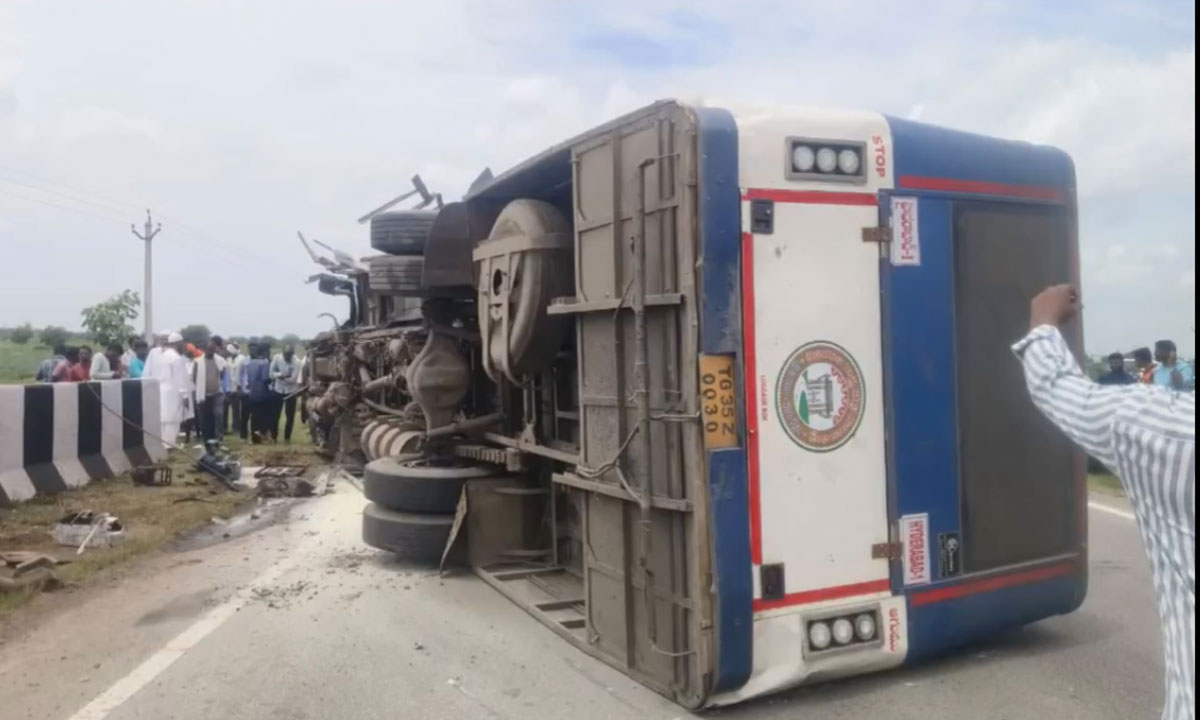 RTC Bus Overturns in Kamareddy District, Driver Killed and Several Injured