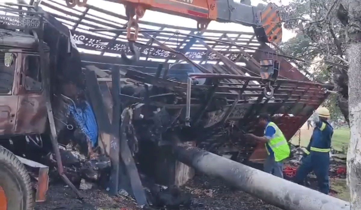 One Dead, Five Injured as DCM Carrying Goats Catches Fire in Mahabubnagar