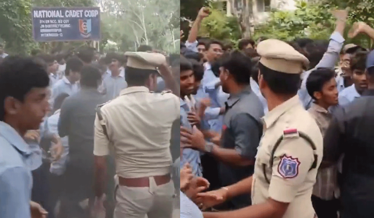 Tension at Ramantapur Polytechnic College in Hyderabad, clash between students and police