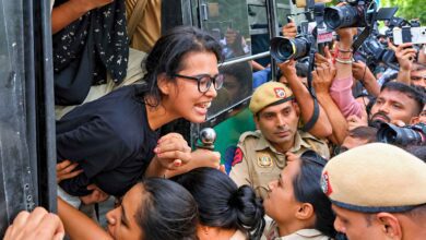 Participants in the Youth Congress AISA protest in Delhi during demonstrations demanding the resignation of Chief Election Commissioner Gyanesh Kumar.